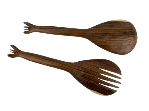 Handgeschnitztes Salatbesteck aus Rosenholz "Giraffe"